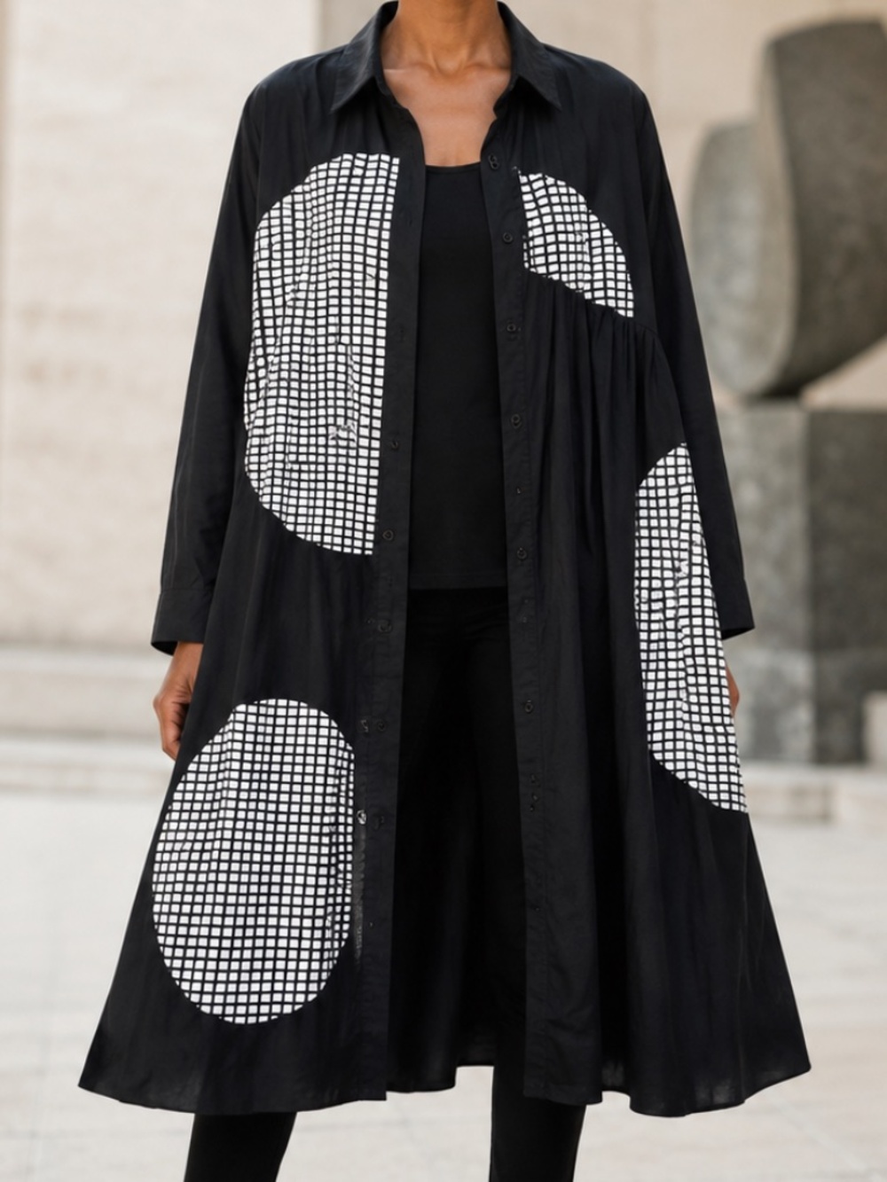 Helon Melon | Black and White Abstract Long Jacket | Size Large - Picture 2 of 8